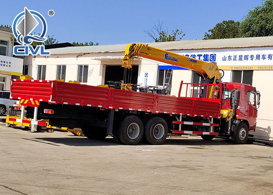 HOWO 6x4 10 Ton Lipat Boom Truck Mounted Crane Warna Merah, Bahannya Baja Karbon